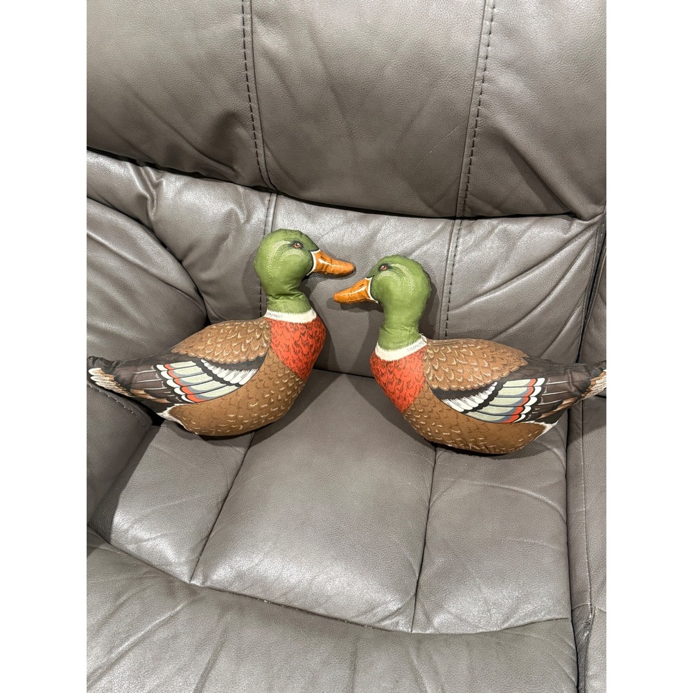 Vintage Style Mallard‎ Duck Plush Decoy Set of 2 Fabric Stuffed Bird Decor Green